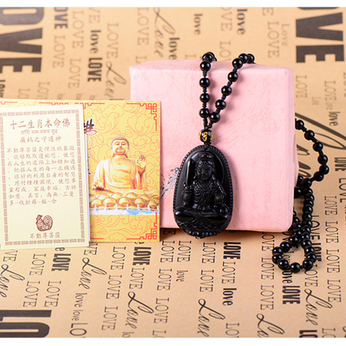 Obsidian Destiny Buddha Eight Guardians Pendant Crystal Necklace for Men and Women Set, One Piece Dropshipping