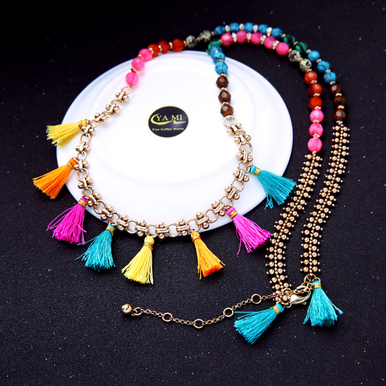 Korean Style Bohemian Ethnic Style Necklace High Profile Retro Tassel Sweater Chain Design Temperament Gem Clavicle Chain display picture 2