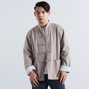 Taichi clothing shirt for men gyms bruce lee chinese kung morning exercises coats for male Stand-up collar linen shirt Men's long-sleeved jacket style Tang suit