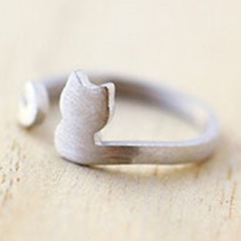 Hot Animal Cat Ring Alloy Electroplated Gold Silver Rose Color Protection Kitten Ring Wholesale display picture 17