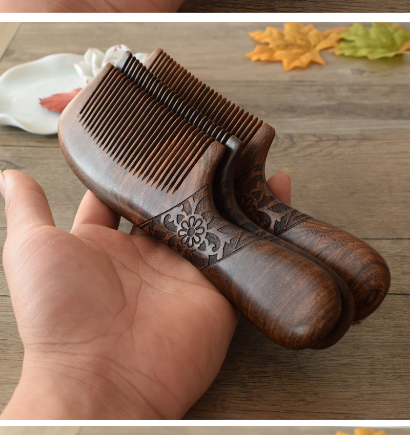 Peine tallado peine de ébano de doble cara de mango largo peine de madera peine regalo letras gratis LOGO