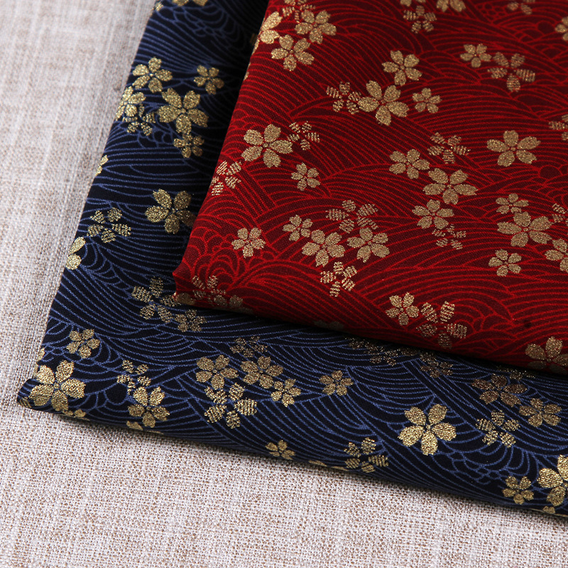 活性印亚马逊烫金樱花精细印花印花布料红色伴手礼包装布布料
