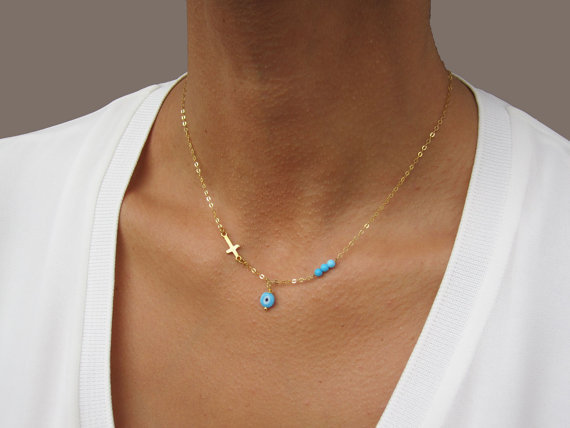 Eye Pendant Fashion Cross Clavicle Chain Womenu0027s Tophus Necklace