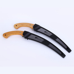 Wood-handled bent saw, felling bow saw, log-cutting waist saw, woodworker's tool, 350mm bent handle with sheath, premium garden pruning saw
