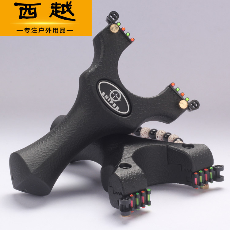 户外扁皮竞技弹弓光纤调瞄 锁凤超凡ABS树脂聚碳猎鹰弹弓双瞄|ms