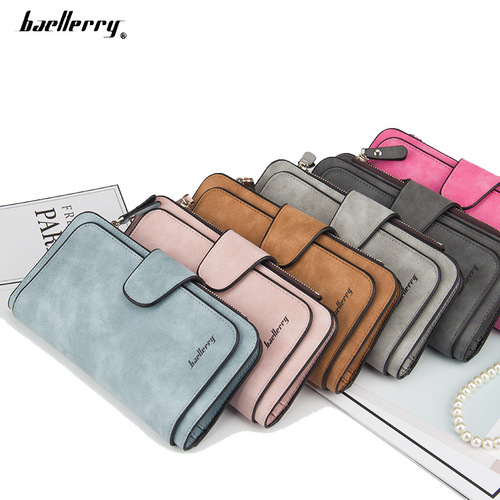 baellerry new buckle women's Korean style wallet three-fold multi-card slot wallet frosted two-color fabric women