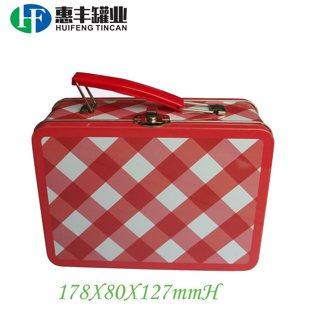 出口外贸铁盒厂家 手挽罐铁盒 手提箱礼品马口铁罐 收纳午餐铁盒