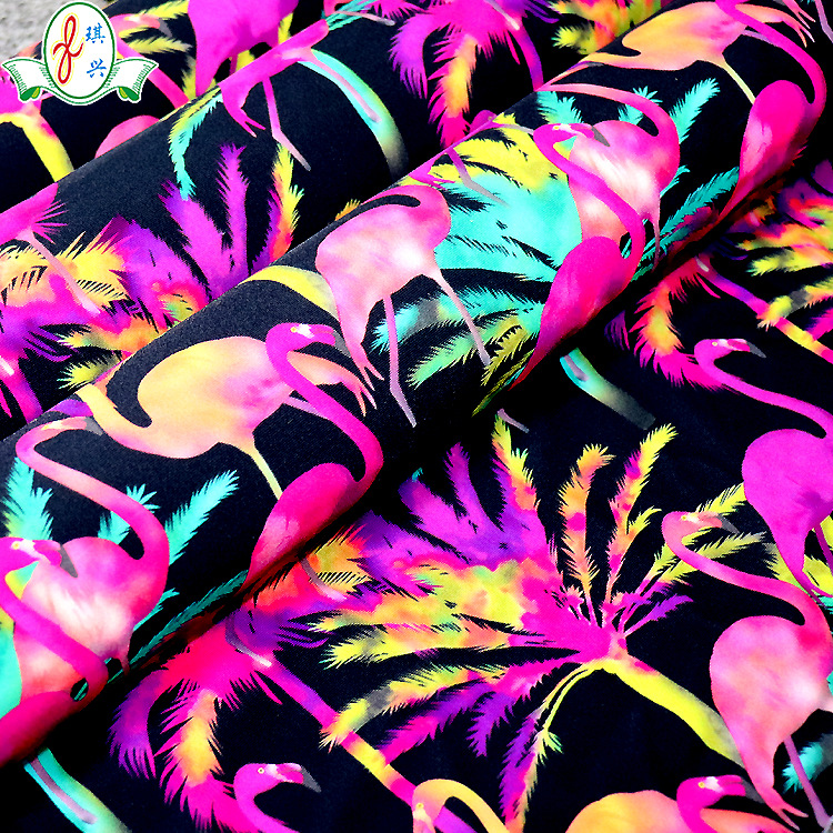 供应针织面料 数码丹顶鹤印花面料  40D泳衣滑手布弹力泳衣布