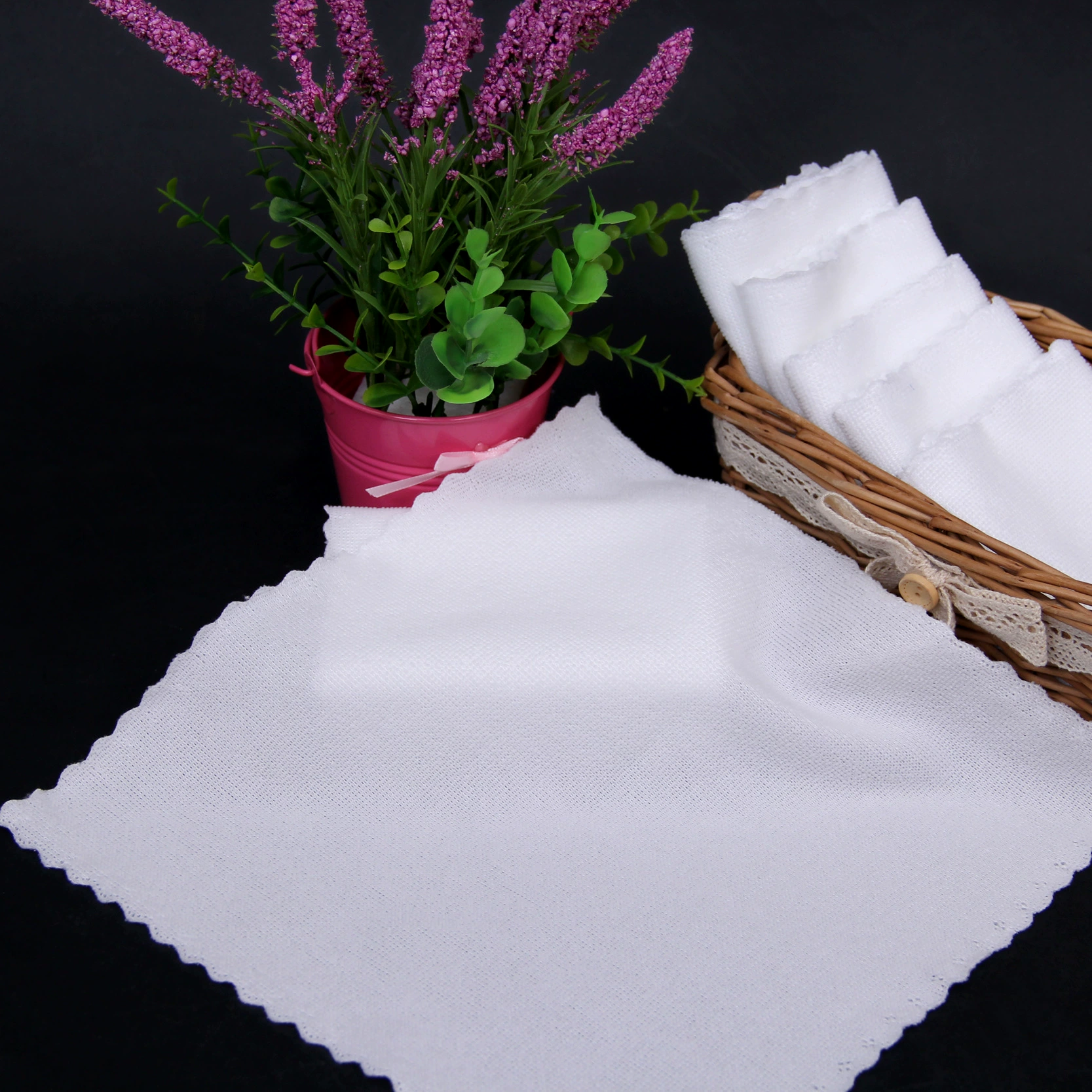 Белый микрофибра отделка Кружева квадратное полотенце 25*25 белый отель салфетки чистящее средство полотенце ткань