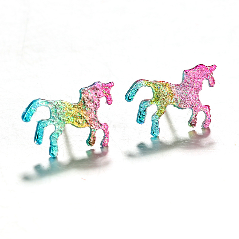 Nuevo Color Pony Pendientes Animal Pendientes Glitter Pony Pendientes Mujer Joyas display picture 5