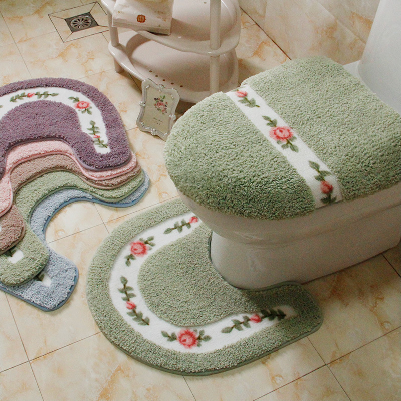 Pastorale U-vormige toiletbrilhoes, absorberende badkamermat, waterdichte antislipmat voor vloer en deur, toilettapijt_voghion.com