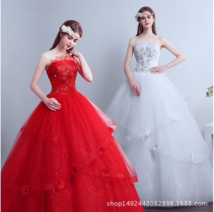 新娘婚纱礼服2024新款齐地红色婚纱厂家简约修身显瘦复古大码