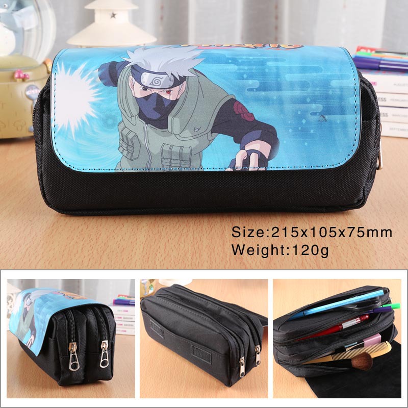 Naruto Kakasi Naruto comic Dual zippers multi-function pu Flip nylon student wallet Pencil bag