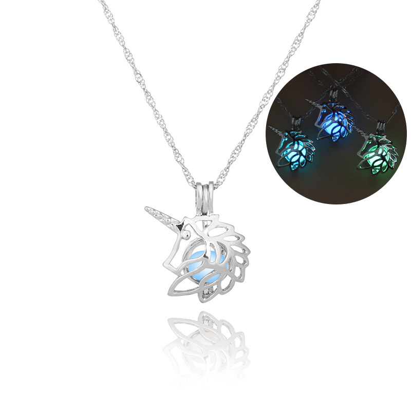 Hot sale luminous fashion Hollow unicorn can open pendant necklace