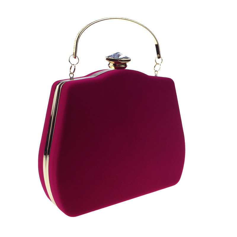 Túi clutch nữ dạ tiệc nhung hình quả bầu đính đá hộp cứng kèm dây xích — Màu đỏ, Màu đỏ rượu, Màu tím, Màu xanh lam chi tiết 4