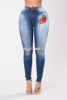 Trousers holes embroidery elastic jeans high waist foreign trade