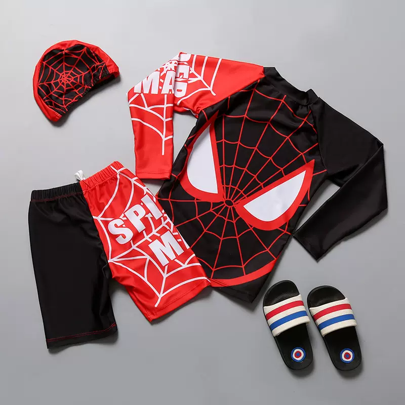 男童长袖游泳衣套装中大童防晒宝宝男孩学生短裤韩国分体儿童泳装