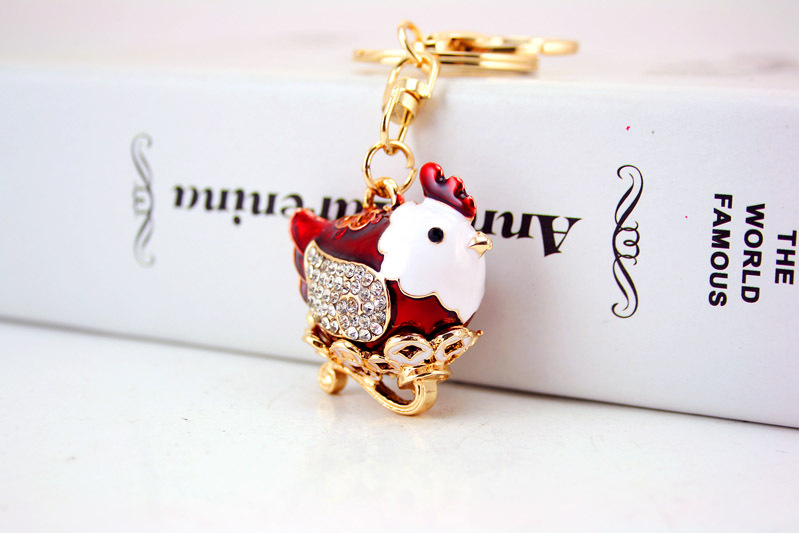 39g Weight Birthday Occasion Alloy, Metal Material Animal Pattern Unisex Gender Cute Diamond Zodiac Chicken Metal Pendant Keychain 无