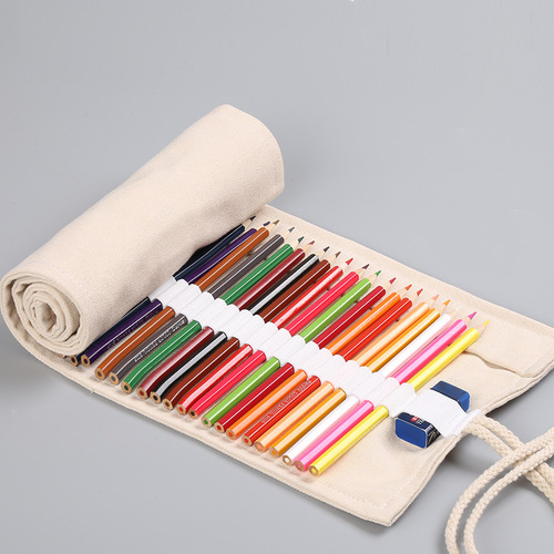 Natural gray cloth pen curtain 12/24/36/48/72 hole sketch colored lead creative roll pencil bag simple wind canvas pen box