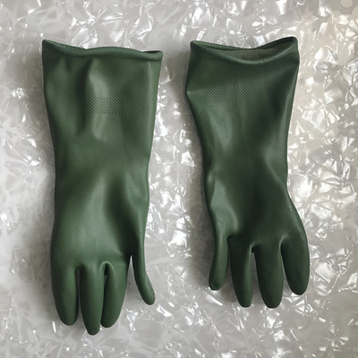 厂家批发绿色乳胶网里手套 加厚耐酸碱橡胶手套 洗车房专用