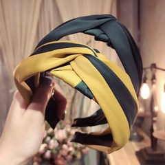 Korean New Fashion Accessory, Korean Style Fabric Striped Color Block Intersecting Knot Wide-Brimmed Butterfly Hair Tie Headband Hair Clip for Women