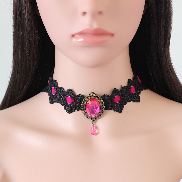 1 Piece Quantity Stage Occasion velvet, Lace Material Gothic Oval Artificial Diamond Velvet Lace Choker Wholesale