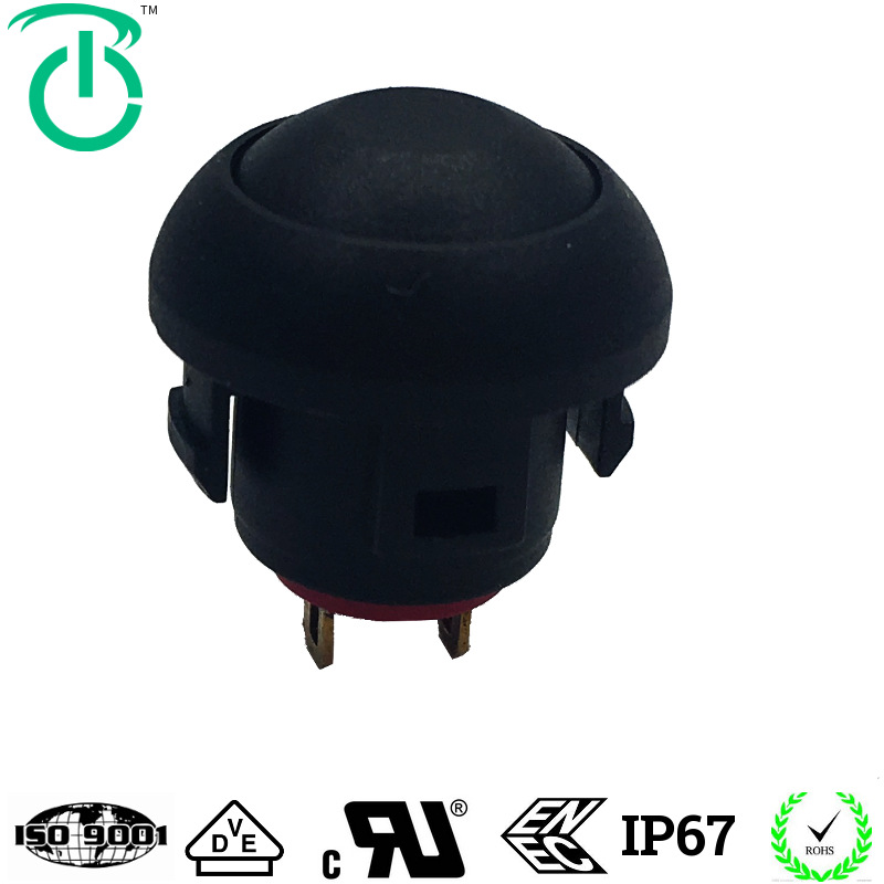 厂家供应复位自锁带灯PB12两脚黑盖不带灯自锁塑料防水按钮