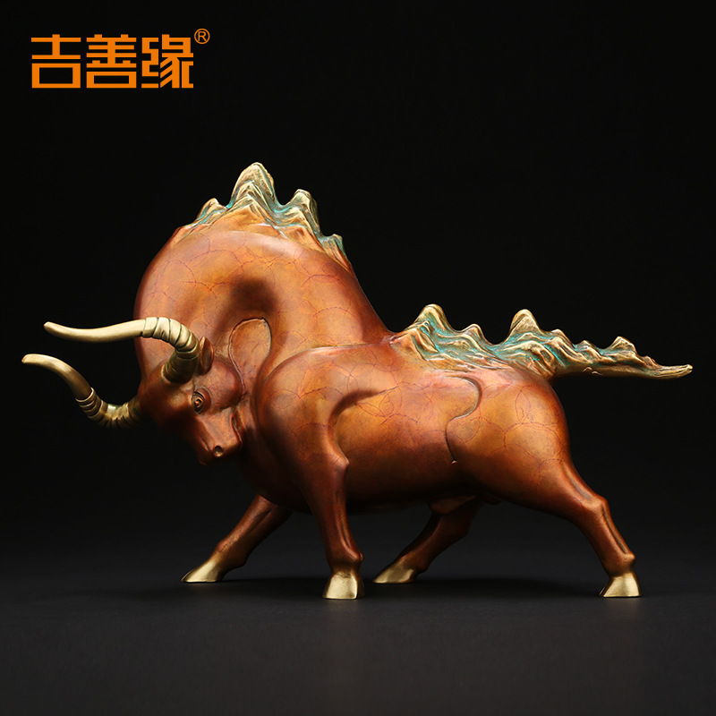 吉善缘厂家直销纯铜华尔街牛摆件办公室装饰金属工艺品0240