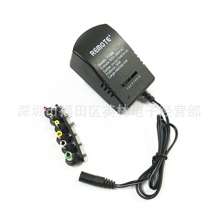Universal 30W multi-función DC Adaptador de Interruptor multi-función de 3V-12V cable de alimentación ajustable con 6 conectores