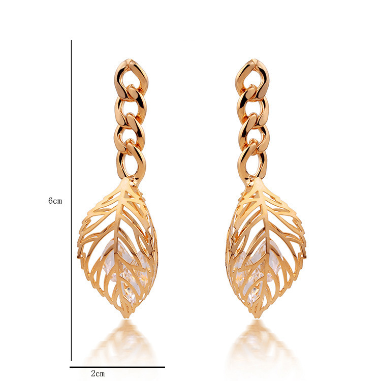 fashion luxury gorgeous zircon wispy gold leaves long earrings womenpicture3