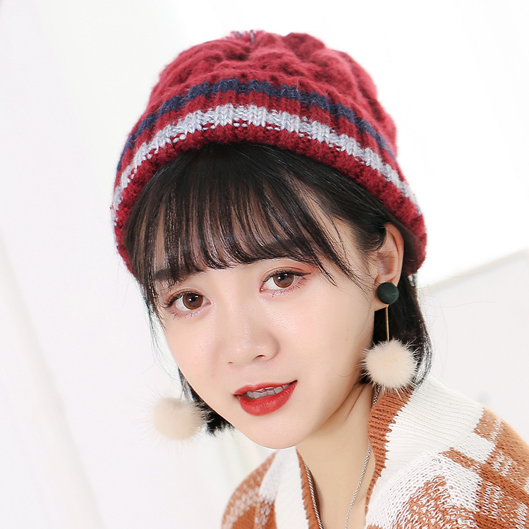 Hàn Quốc retro burlap màu chính tả đan len màu nâu Hàn Quốc phiên bản của hoang dã cộng với nhung tai ấm đan mũ hat