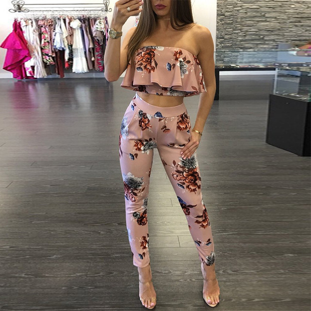 European and American women’s suit sexy nightclub digital printing two piece trouser suit