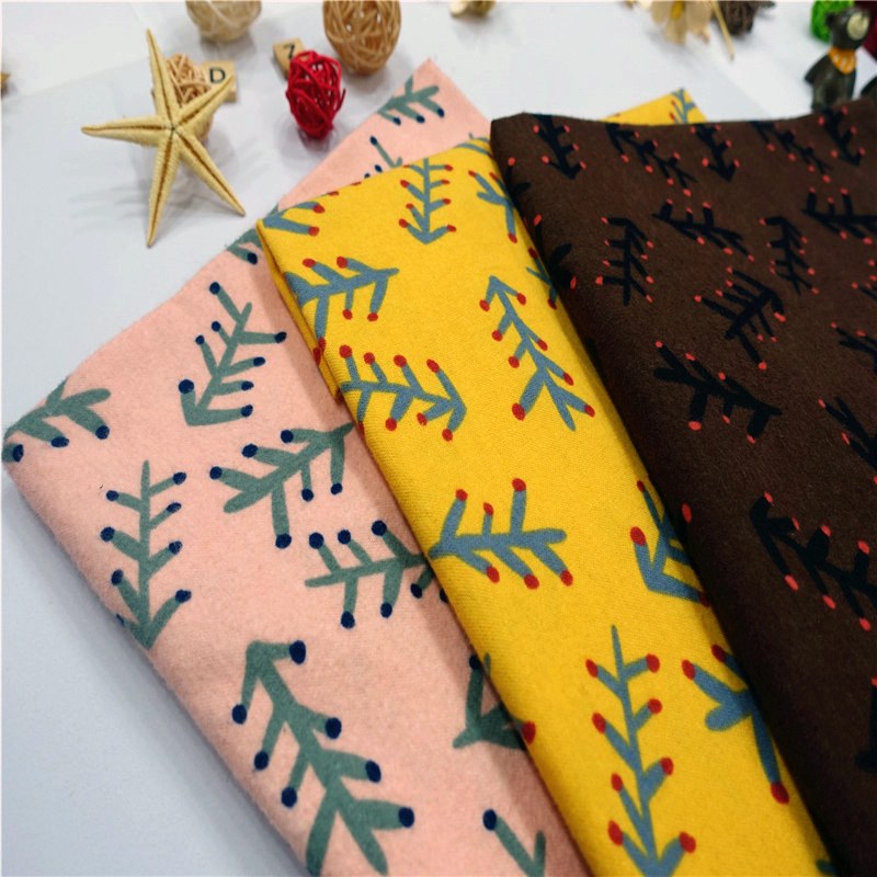 现货供应鱼骨条秋冬全棉印花平纹拉毛布 日韩儿童连衣裙衬衫面