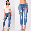 Embroidered pants European and American elastic cotton waist jeans