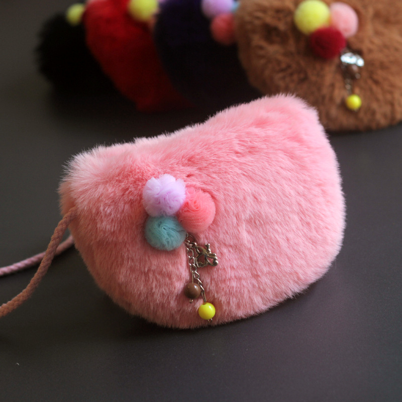 Korean Style Children's Bag Girls Imitation Fur Plush Bag Girl Princess Bag Baby Crossbody Bag Decorative Coin Purse