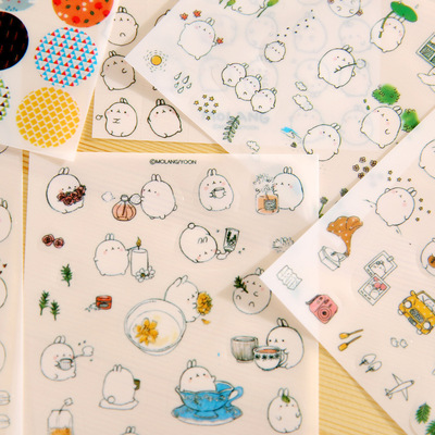 P232韩国文具小可爱胖胖兔手机贴纸小贴画创意diy手账日记装饰贴|ru