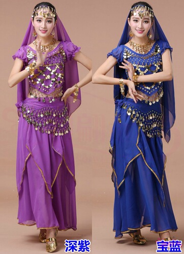Belly dance set performance clothing new practice clothing short-sleeved gold edge skirt Indian dance performance practice clothing