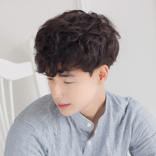 Fashionable Men's Wig Korean Style Male Hair Stylish Short Curly Wavy Realistic Hairpiece Wig Head Cover