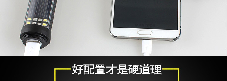 户外多功能强光充电铝合金太阳能手电筒带USB救生锤应急手电筒 pic 9