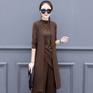 欧洲站2017女修身显瘦气质三件套时尚秋装长袖新款女装阔腿裤套装