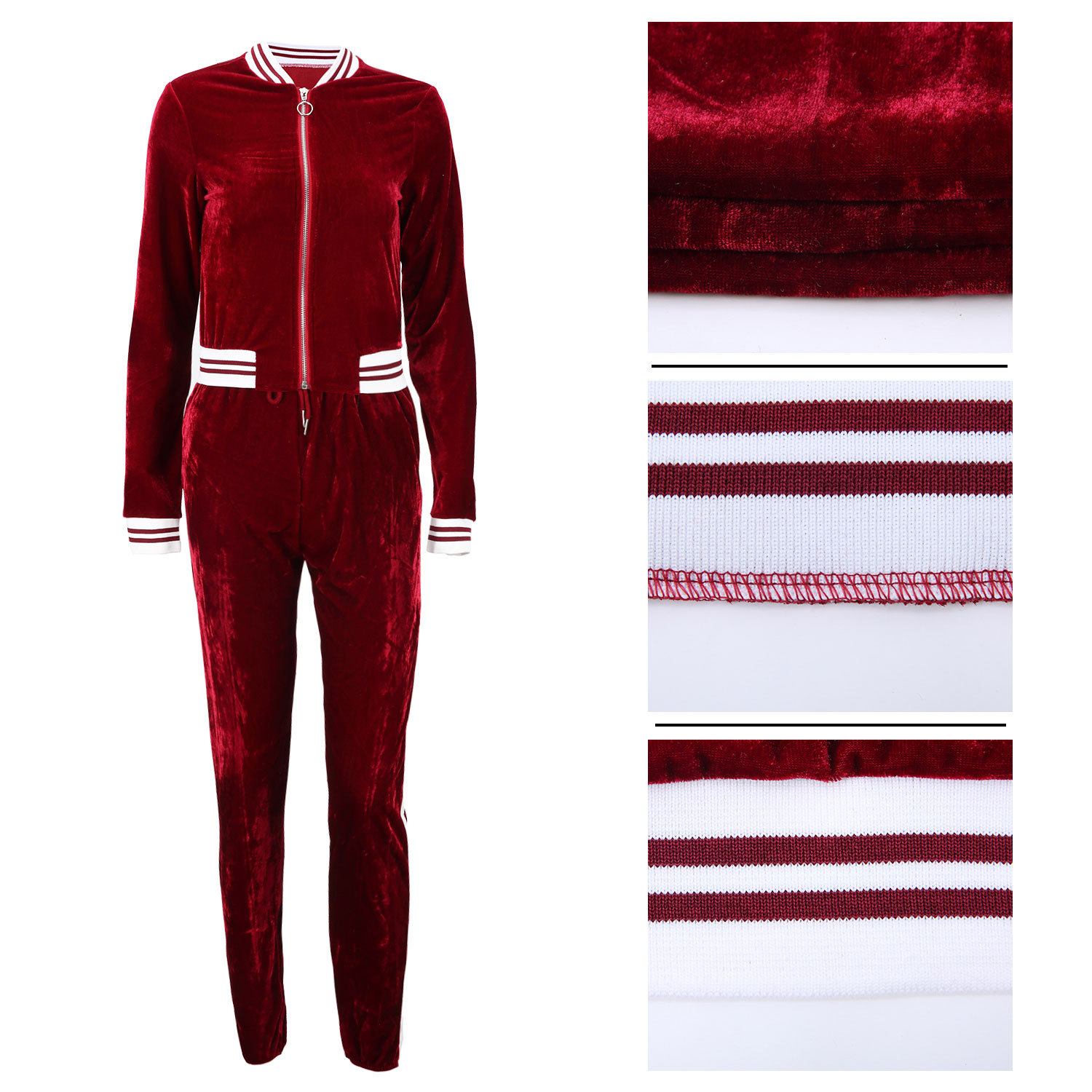 2021 Plus Size Velour Tracksuits Women Warm Pocket Casual Side Ribbons