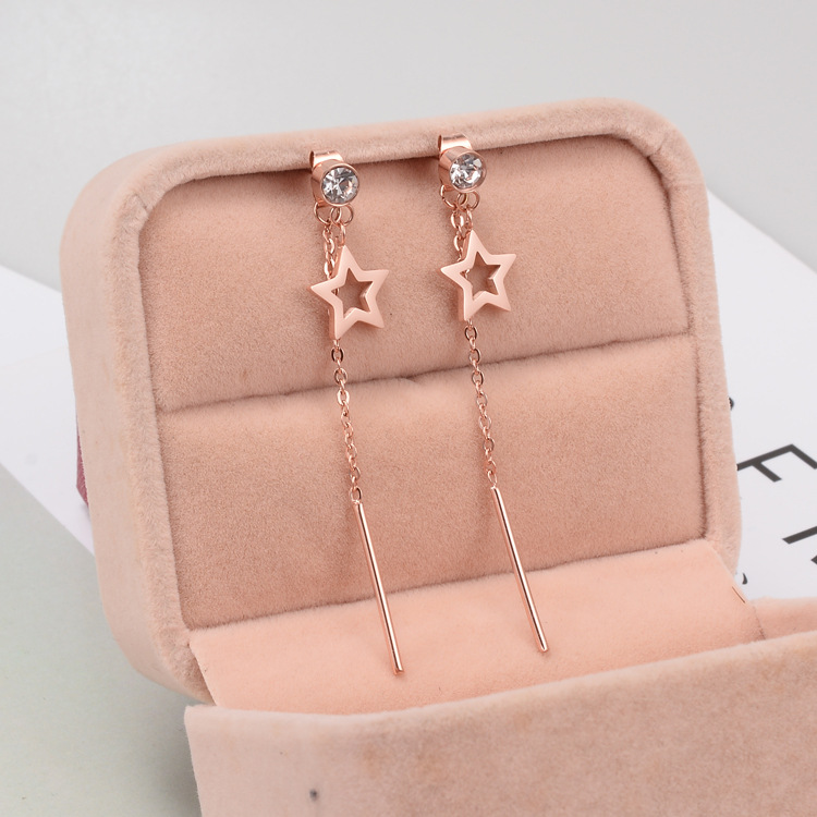 Nihaojewelry Jewelry Wholesale Korean Gold Star Long Tassel Titanium Steel Earrings display picture 4