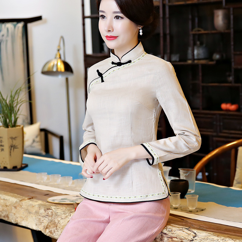 长袖花边一字扣-米色_01