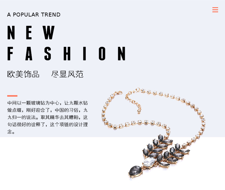 Occident and the United States alloy Inlaid stones necklace (Golden black)NHNTF1289-Golden black