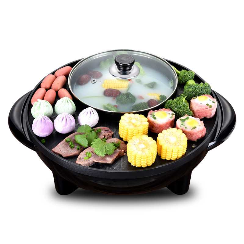 2017新品涮烤一体锅 煎涮电火锅烧烤架无烟电烤盘多功能创意锅