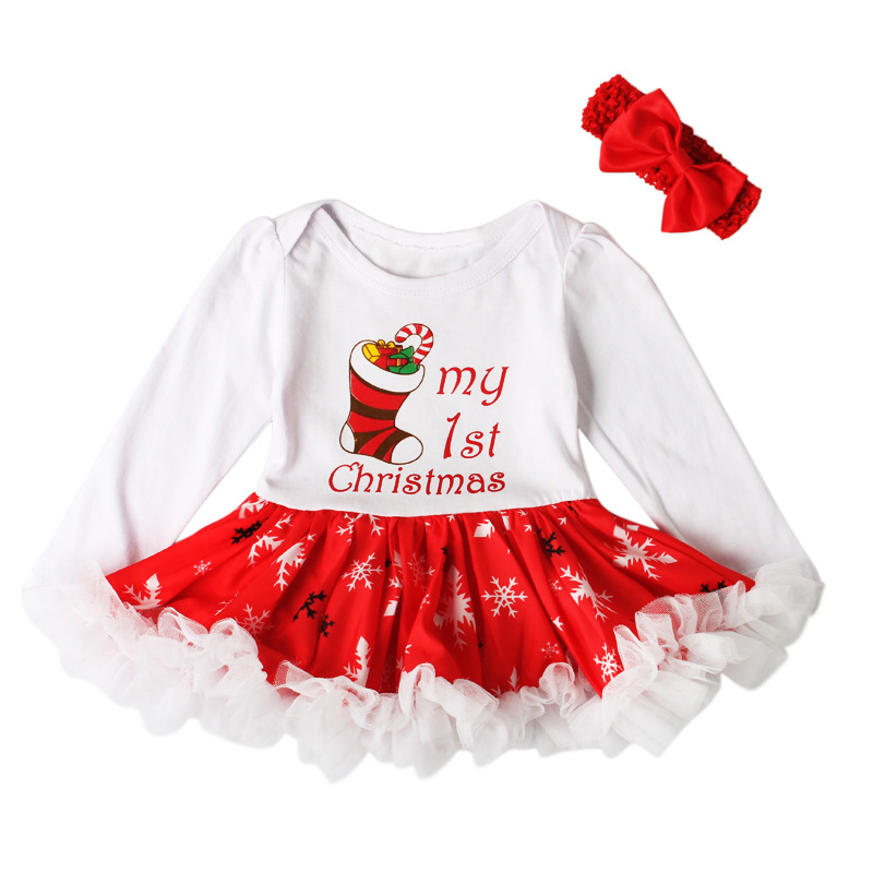 Festliches Mädchen Weihnachtskleid Mit Haarband Set_voghion.com