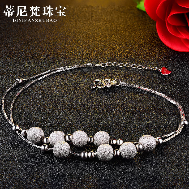 S925 plata tobillera moda estilo coreano grano redondo helado fresco pie decoración fábrica entrega al por mayor directa