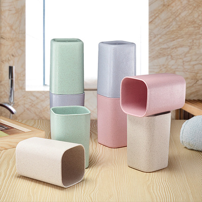 聚e 清新方口小麥漱口杯 廣告杯子 牙刷杯 促銷禮品可印logo