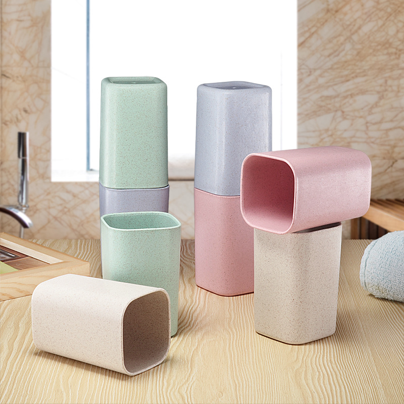 聚e 清新方口小麥漱口杯 廣告杯子 牙刷杯 促銷禮品可印logo