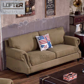 美式布艺沙发复古怀旧帆布沙发小户型客厅整装沙发工业风个性家具
